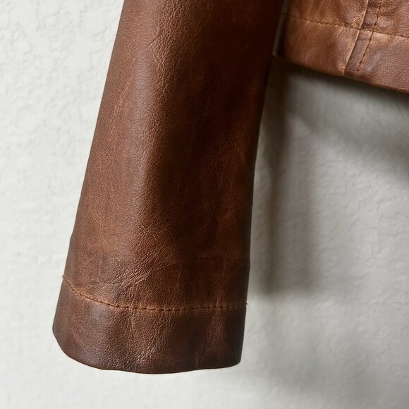 NWT Bagatelle Women’s Brown Faux Leather Drape Moto Biker Jacket - Picture 9 of 16